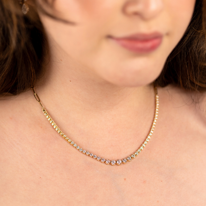 Graduated Half Linked Up Diamond Tennis Necklace - Happy Jewelers Fine Jewelry Lifetime Warranty
