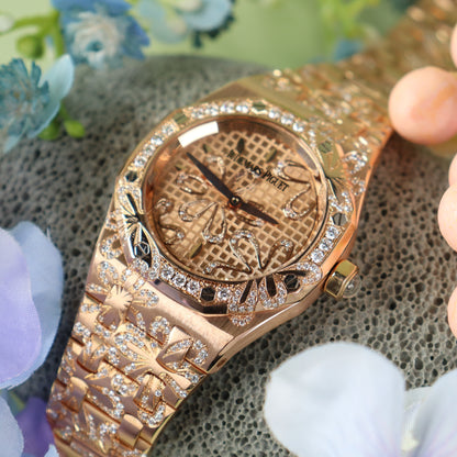 Audemars Piguet Royal Oak 33mm Pink Dial Watch Ref# 67617OR.ZZ.1235OR.01 - Happy Jewelers Fine Jewelry Lifetime Warranty