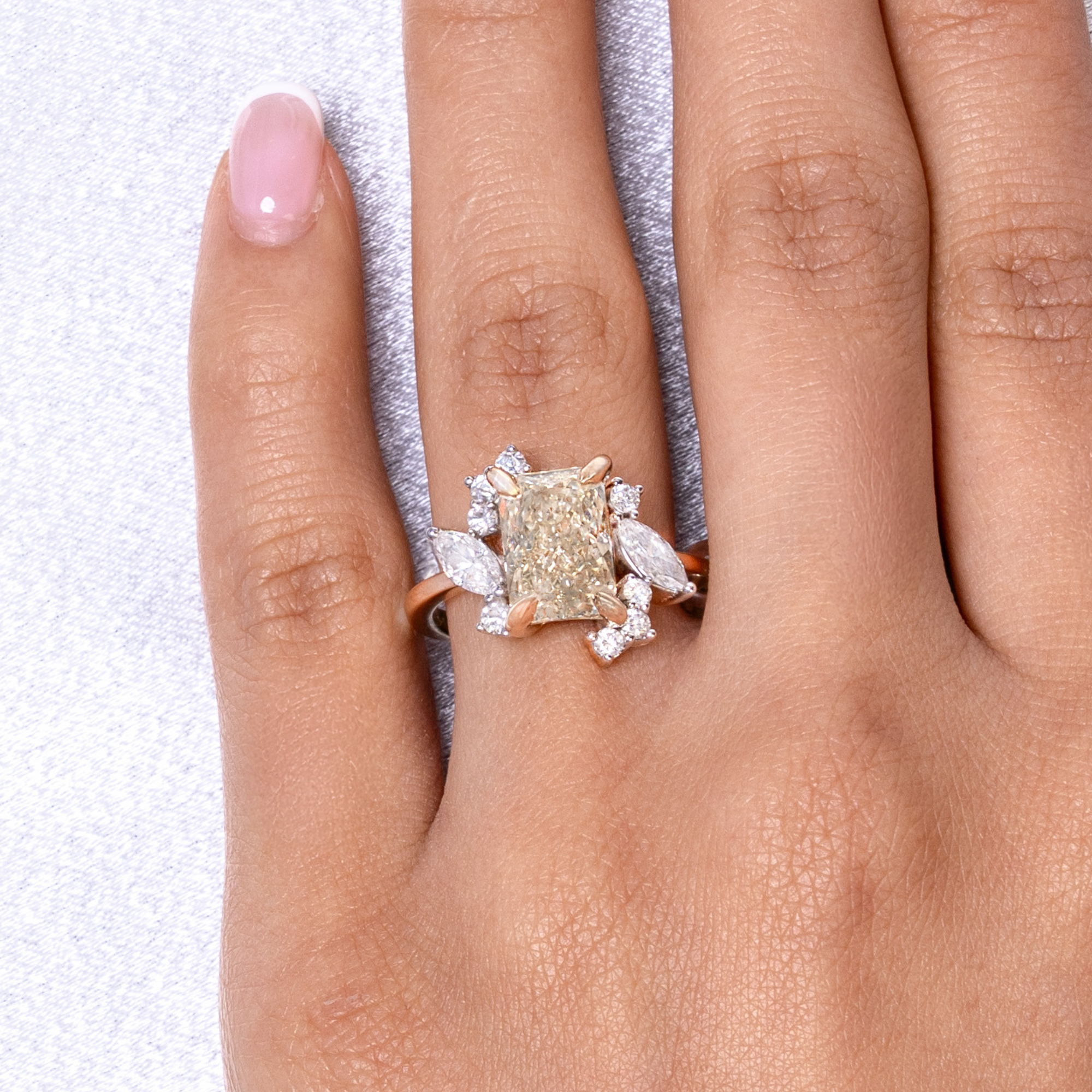 3.07 Yellow Radiant Lab Diamond Engagement Ring with Flower Halo - Happy Jewelers Fine Jewelry Lifetime Warranty