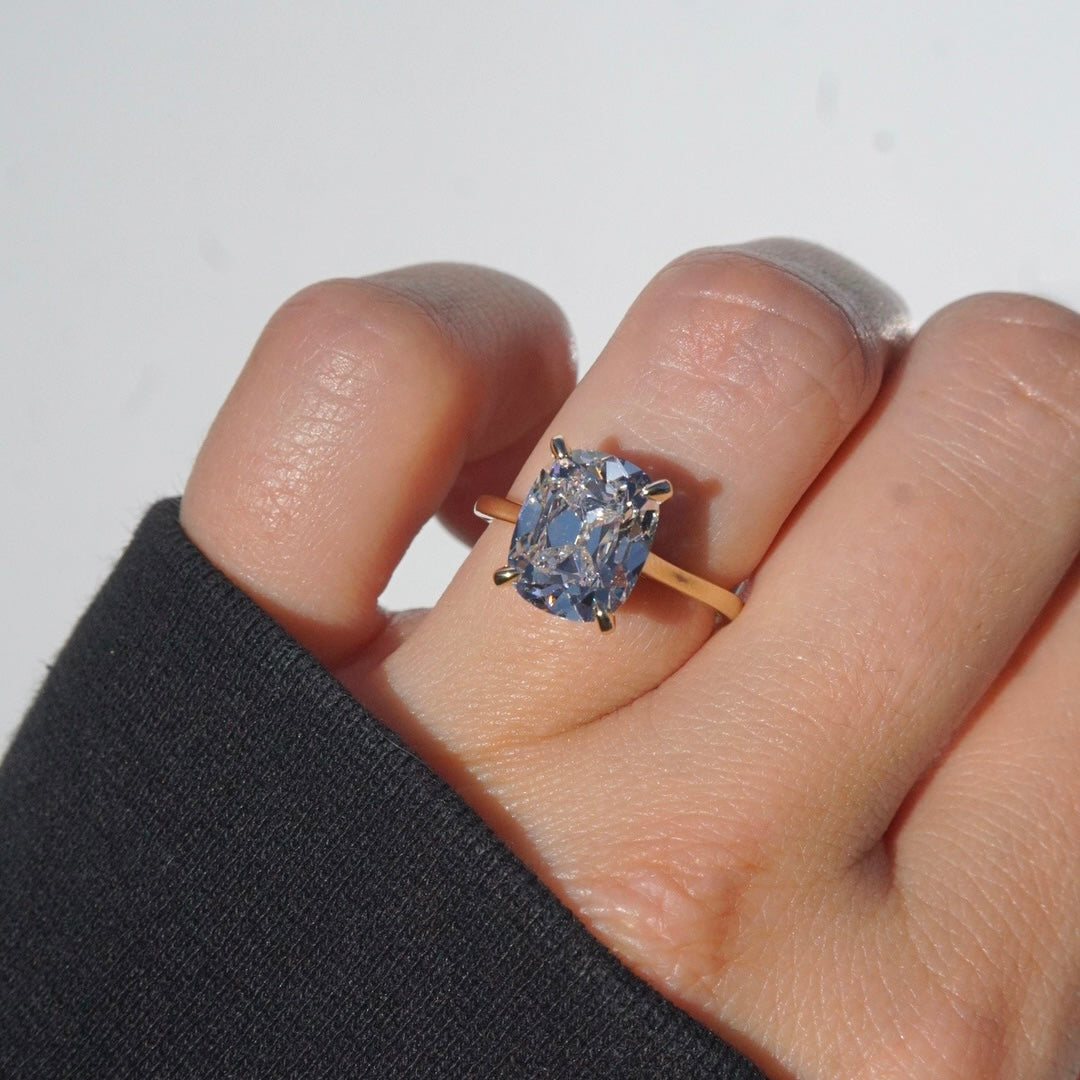 4.12 Carat Old Mine Lab Cushion Solitaire Engagement Ring | Engagement Ring Wednesday