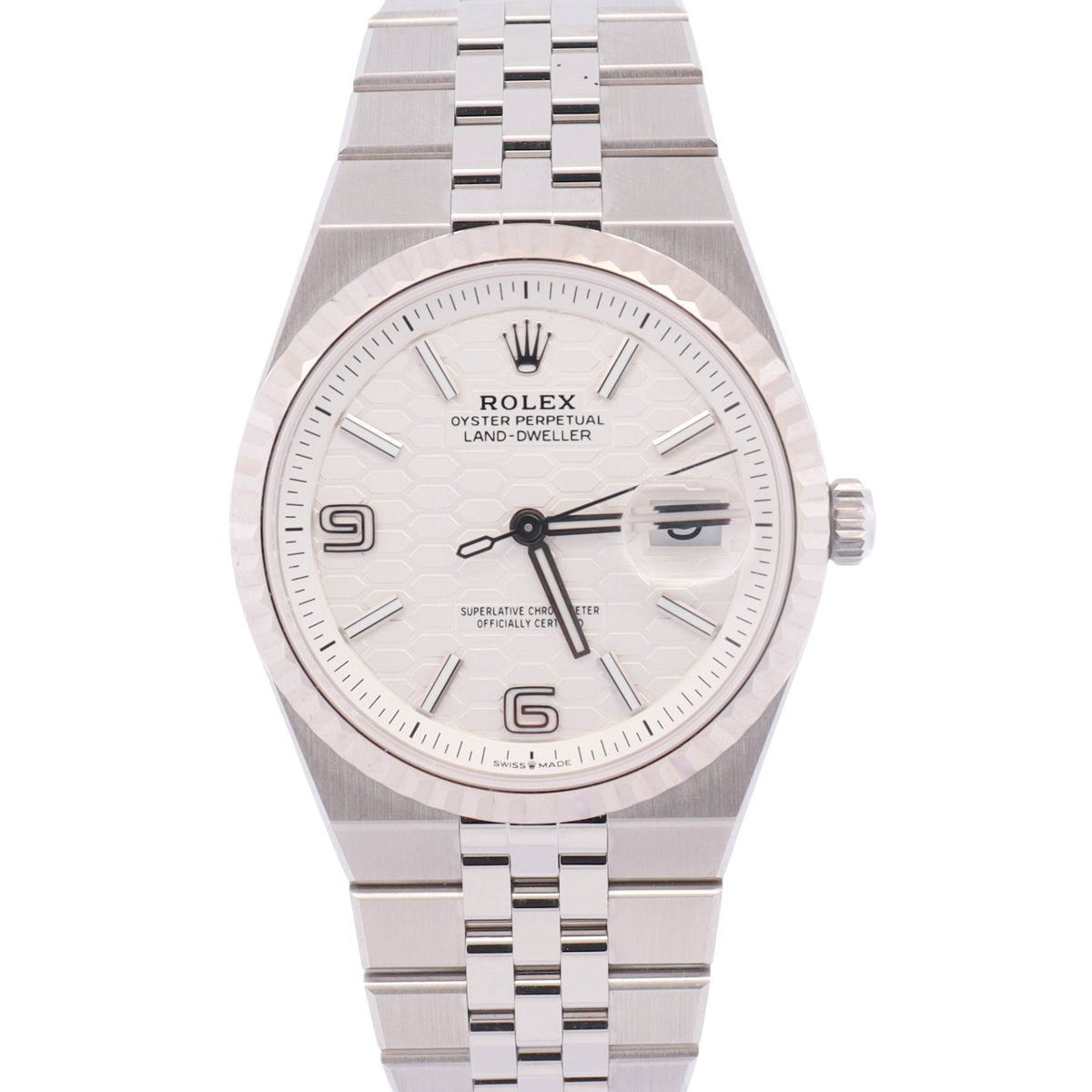Rolex Land-Dweller 36mm White Honeycomb Dial Watch Ref# 127234