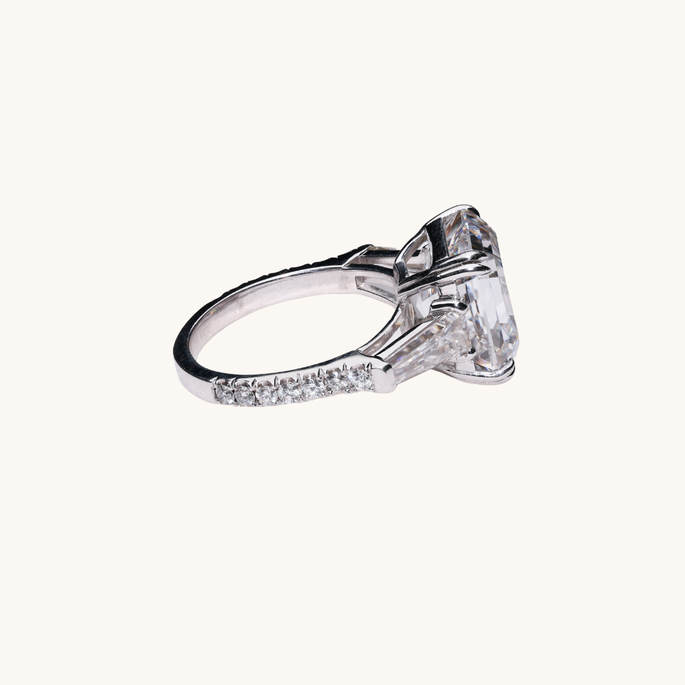 10.02 Asscher Lab Diamond 3-Stone Engagement Ring