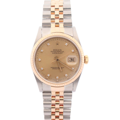 Rolex Datejust 36mm Champagne Stick Dial Watch Ref# 16233