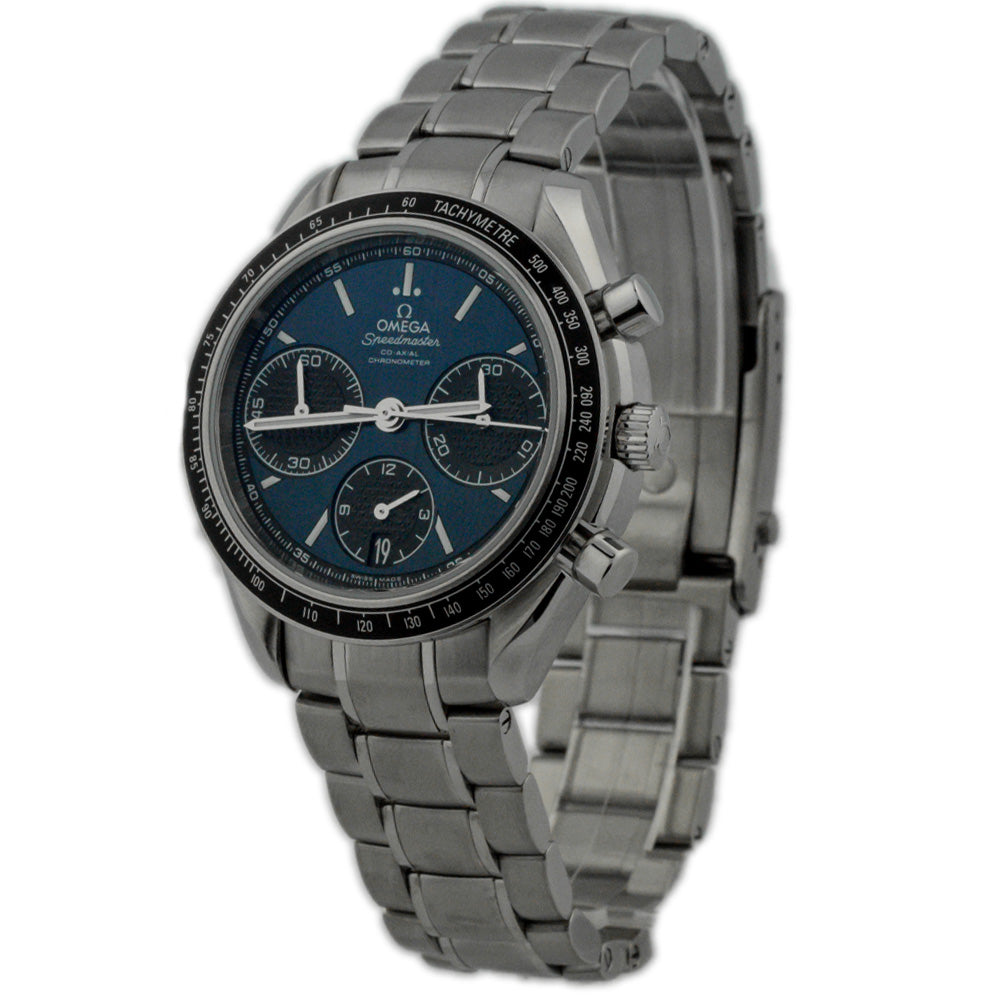 Omega Men's Racing Speedmaster Stainless Steel 40mm Blue Chronograph Stick Dial Watch Reference #: 326.30.40.50.03.001 - Happy Jewelers Fine Jewelry Lifetime Warranty