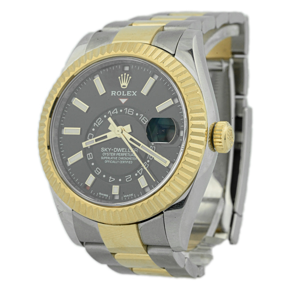 Rolex Mens Skydweller Two-Tone 18K Yellow Gold and Stainless Steel 42mm Black Stick Dial - Happy Jewelers Fine Jewelry Lifetime Warranty