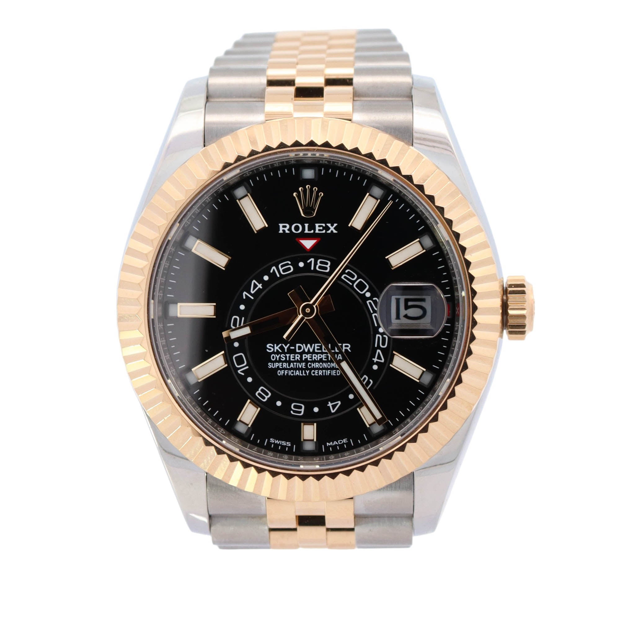 Rolex Sky-Dweller Two-Tone Yellow Gold & Stainless Steel 42mm Black Stick Dial Watch Reference# 326933 - Happy Jewelers Fine Jewelry Lifetime Warranty