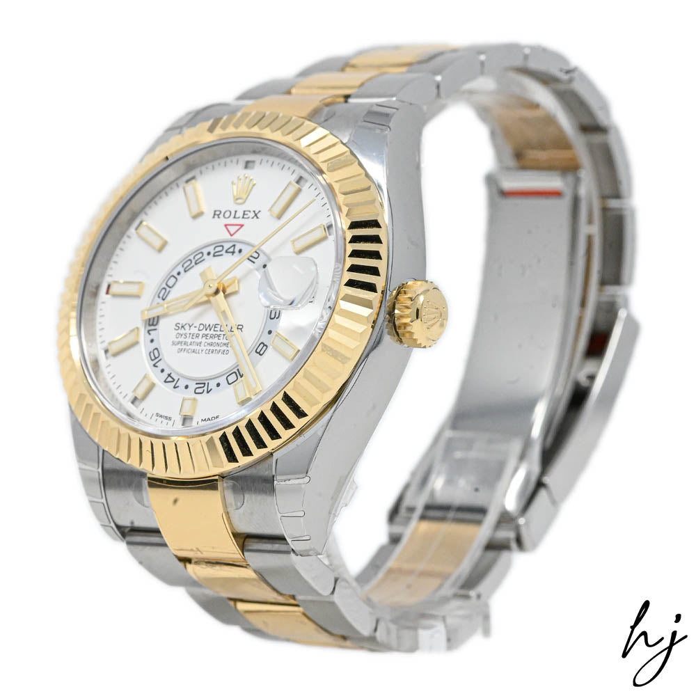 New! Rolex Men's Sky-Dweller 18K Yellow Gold & Steel 42mm White Stick Dial Watch Reference #: 326933 - Happy Jewelers Fine Jewelry Lifetime Warranty