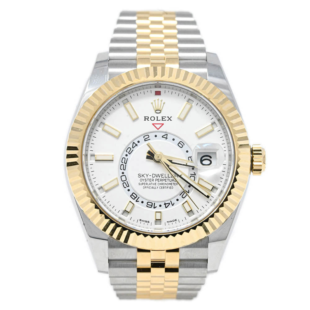 Rolex Sky-Dweller Two-Tone Stainless Steel & Yellow Gold 42mm White Stick Dial Watch Reference# 326933 - Happy Jewelers Fine Jewelry Lifetime Warranty