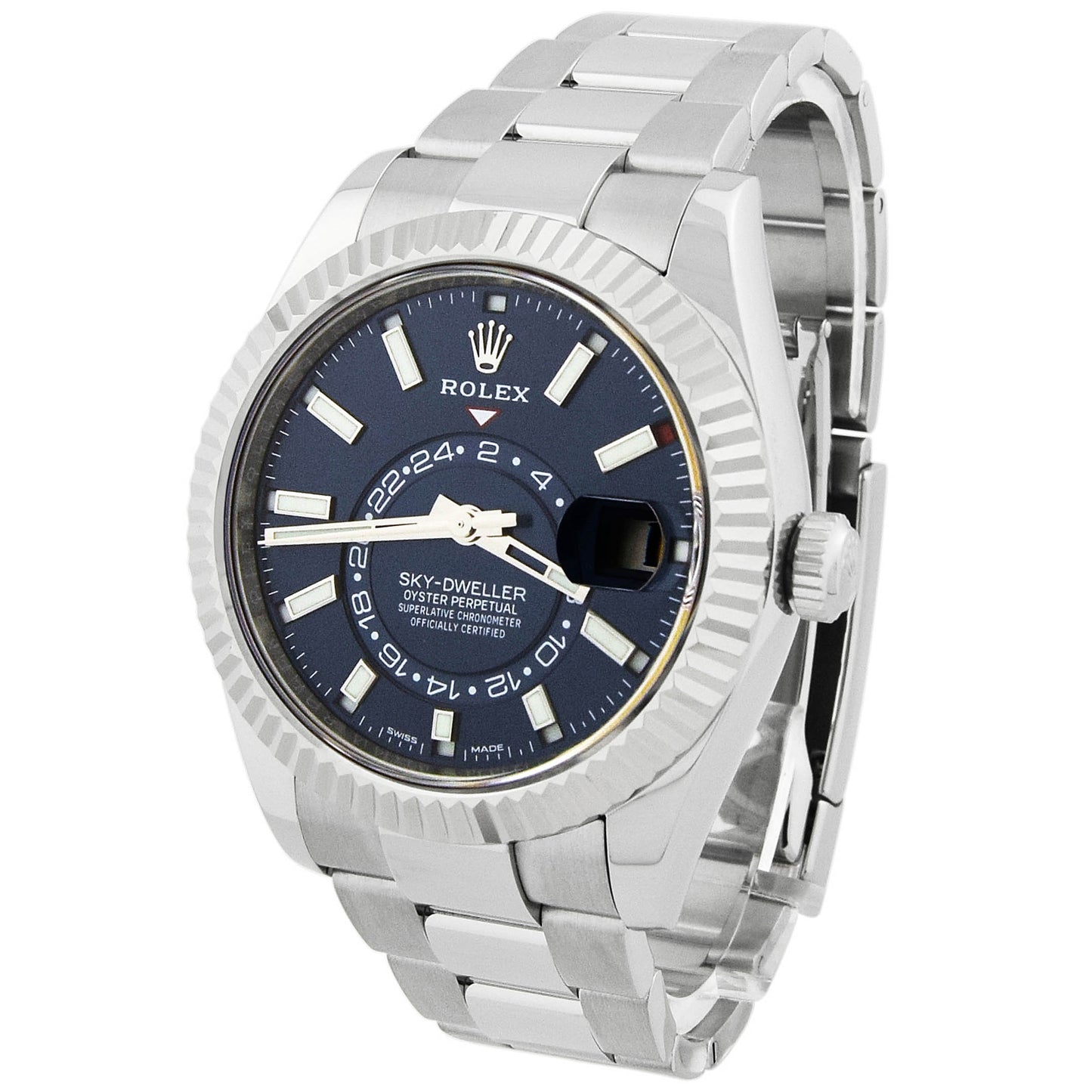 Rolex Sky-Dweller 42mm Stainless Steel Blue Stick Dial Watch Reference #: 326934 - Happy Jewelers Fine Jewelry Lifetime Warranty