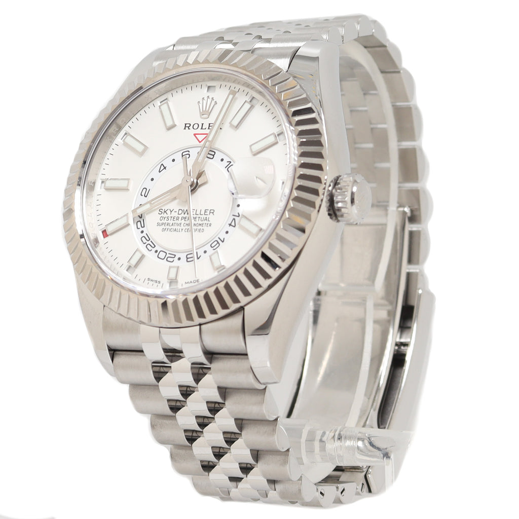 Rolex Sky Dweller Stainless Steel White Stick Dial Watch Reference# 326934 - Happy Jewelers Fine Jewelry Lifetime Warranty