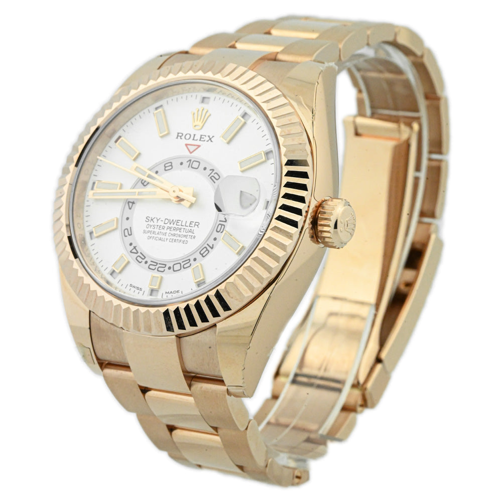 Rolex Men's Sky-Dweller 18K Rose Gold 42mm White Stick Dial Watch Reference #: 326935 - Happy Jewelers Fine Jewelry Lifetime Warranty