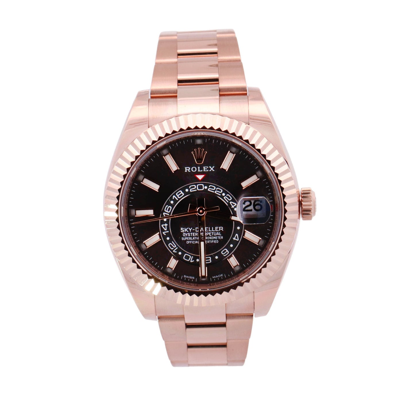 Rolex Sky Dweller Rose Gold 42mm Rhodium Stick Dial Watch Reference# 326935 - Happy Jewelers Fine Jewelry Lifetime Warranty