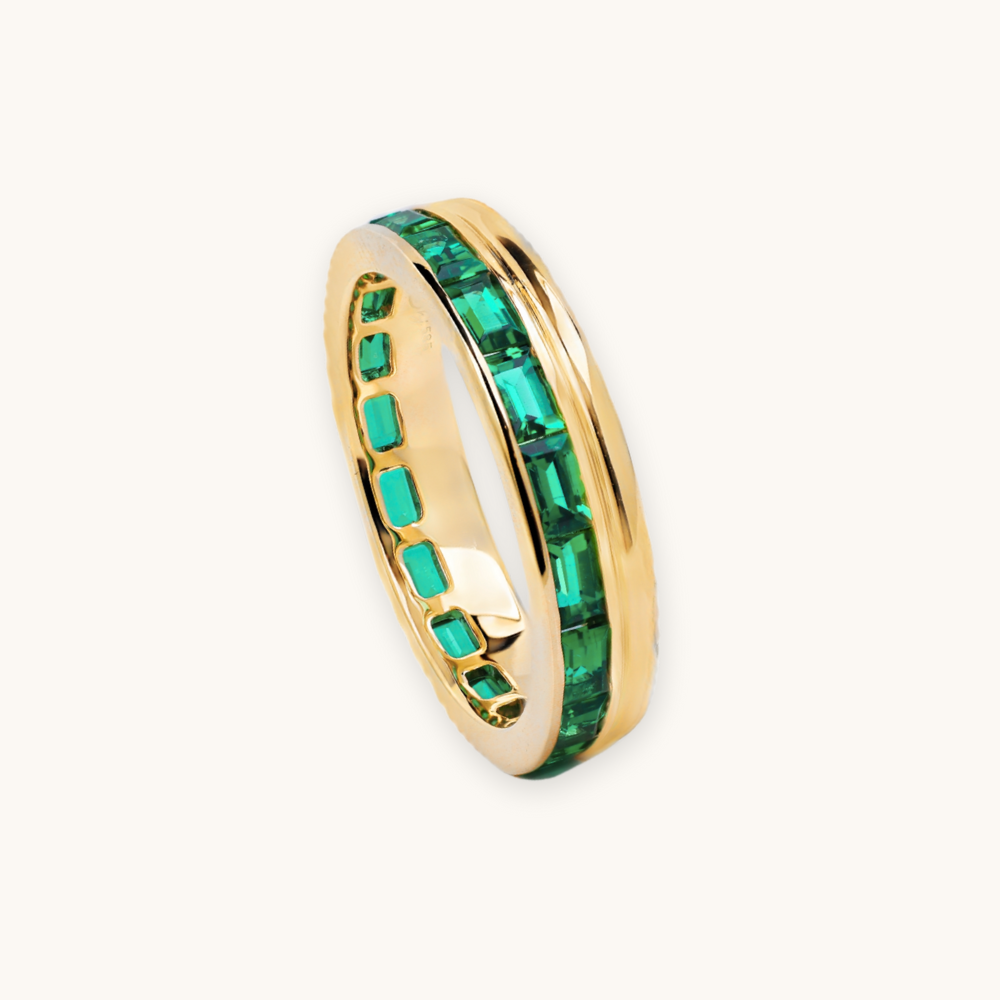 Baguette Lab Emerald and Gold Double Eternity Band - Happy Jewelers Fine Jewelry Lifetime Warranty