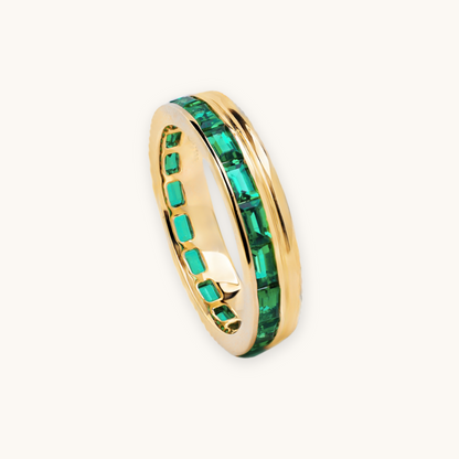 Baguette Lab Emerald and Gold Double Eternity Band - Happy Jewelers Fine Jewelry Lifetime Warranty