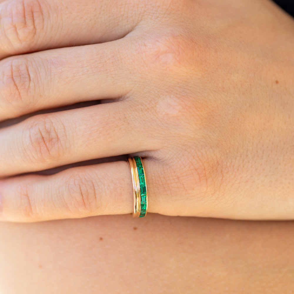 Baguette Lab Emerald and Gold Double Eternity Band - Happy Jewelers Fine Jewelry Lifetime Warranty