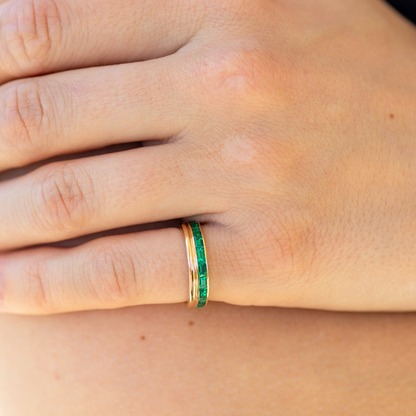 Baguette Lab Emerald and Gold Double Eternity Band - Happy Jewelers Fine Jewelry Lifetime Warranty