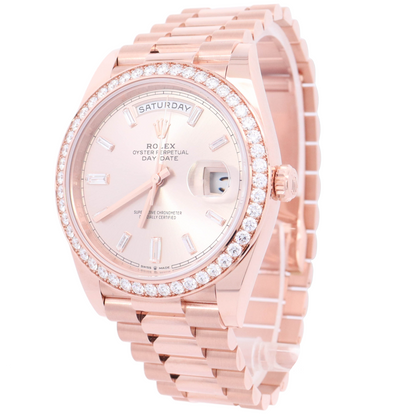 Rolex Day-Date 40mm Everose Gold Factory Pink Baguette Dial Watch Reference# 228345RBR - Happy Jewelers Fine Jewelry Lifetime Warranty