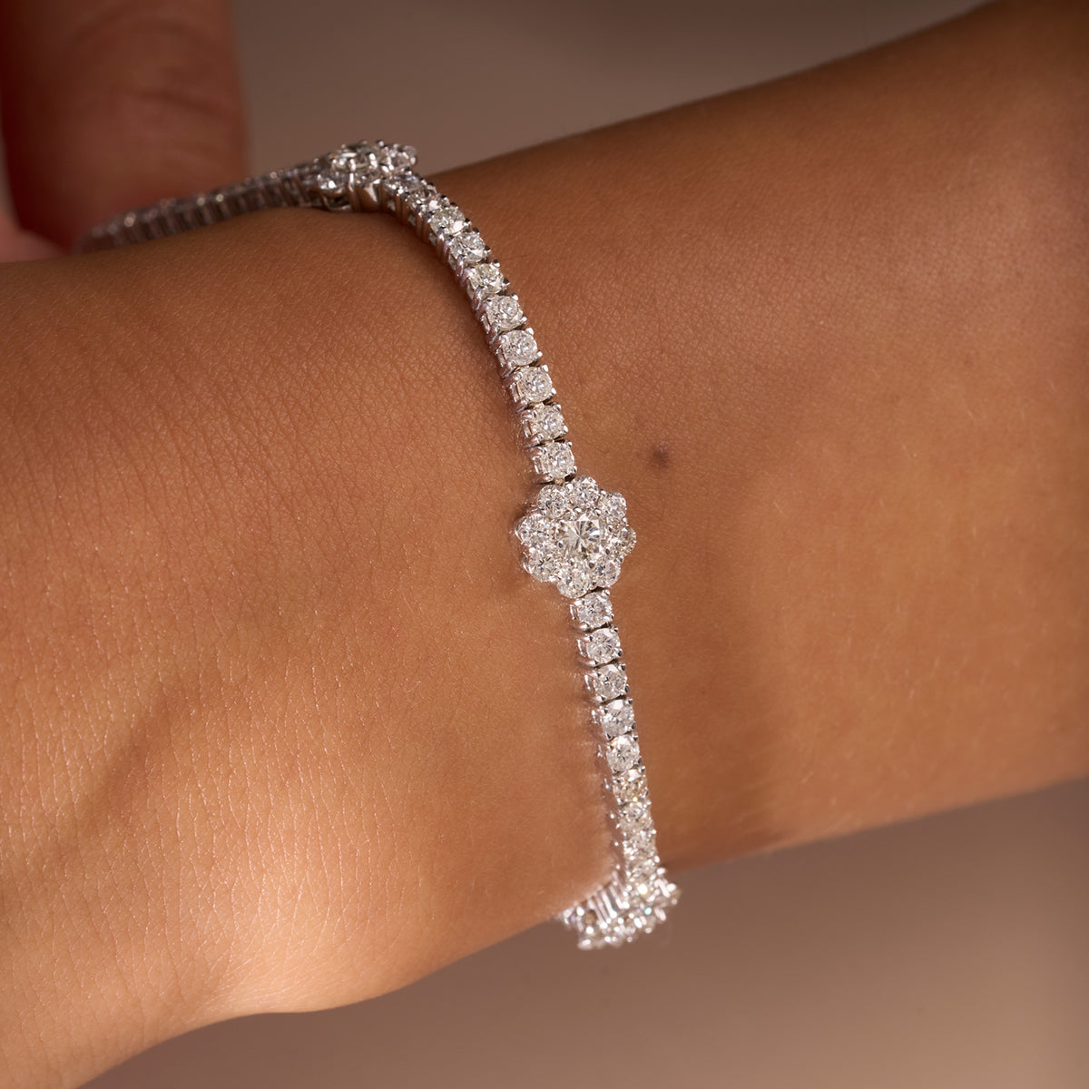 3 Flower Diamond Tennis Bracelet