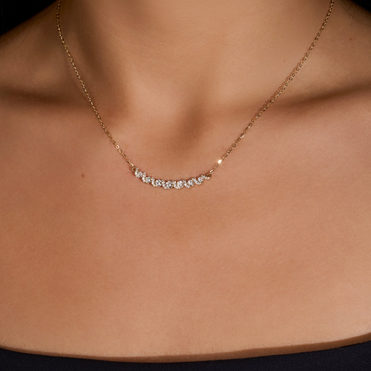 Lab Diamond Alternating Curved Bar Pendant Necklace