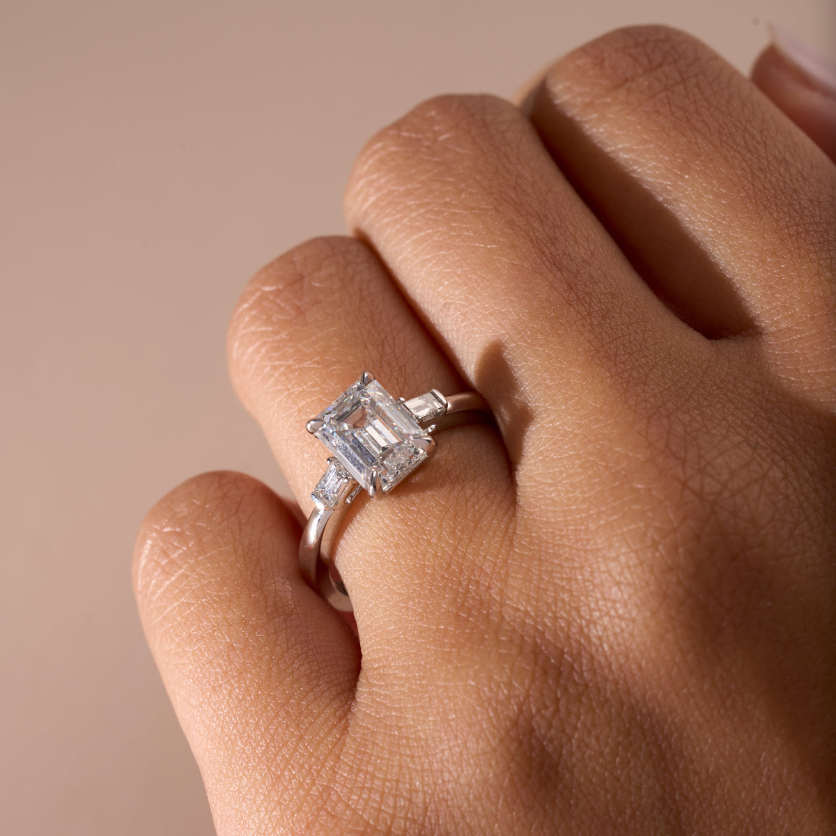 2.01 Carat Emerald Natural Diamond Three Stone Engagement Ring
