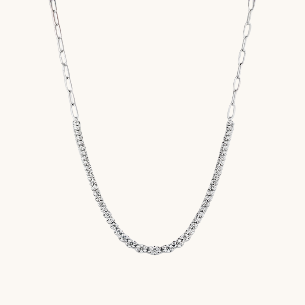 Graduated Half Linked Up Diamond Tennis Necklace - Happy Jewelers Fine Jewelry Lifetime Warranty
