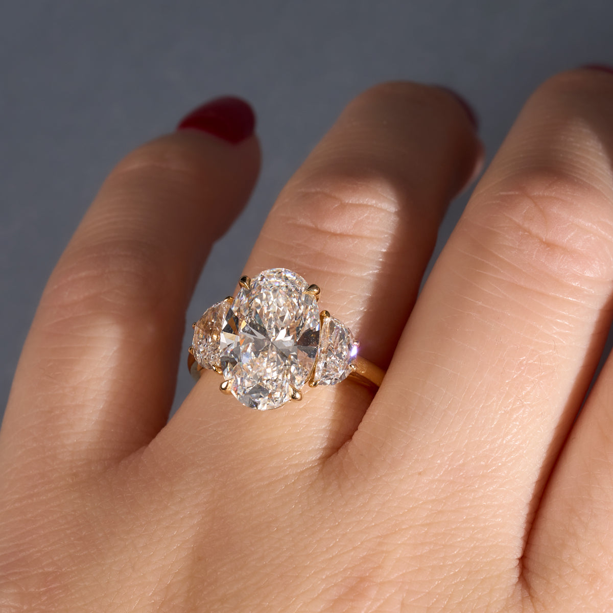 5.09 Oval Lab Diamond Three Stone Engagement Ring