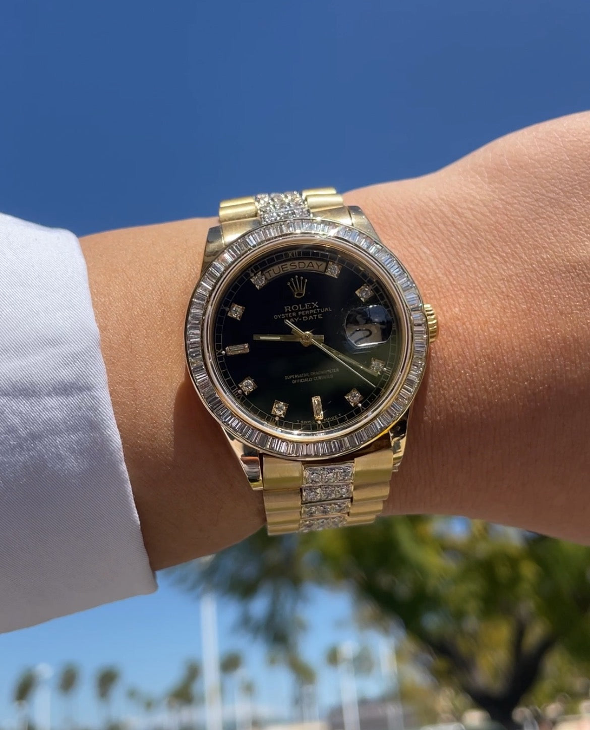 Rolex Day Date Yellow Gold 36mm Factory Black Diamond Dial Watch Reference# 18078 - Happy Jewelers Fine Jewelry Lifetime Warranty