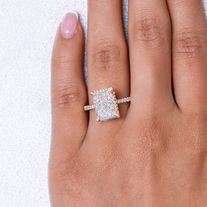 4.11 Radiant Lab Diamond Engagement Ring with Hidden Halo