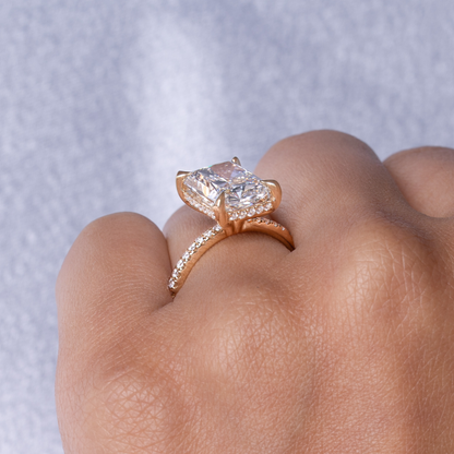 4.11 Radiant Lab Diamond Engagement Ring with Hidden Halo