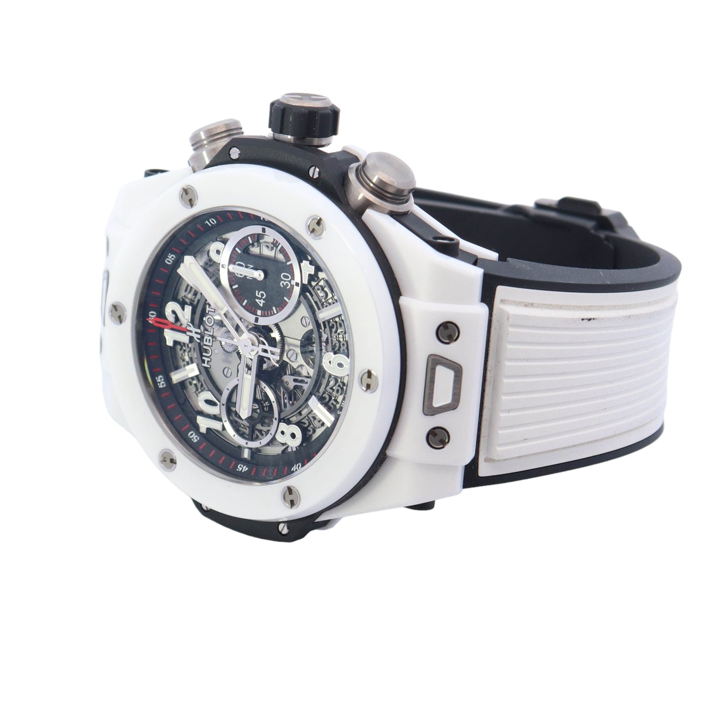 Hublot Big Bang Unico White Ceramic 45mm Skeleton Arabic & Stick Dial Watch Reference# 411.HX.1170.RX - Happy Jewelers Fine Jewelry Lifetime Warranty