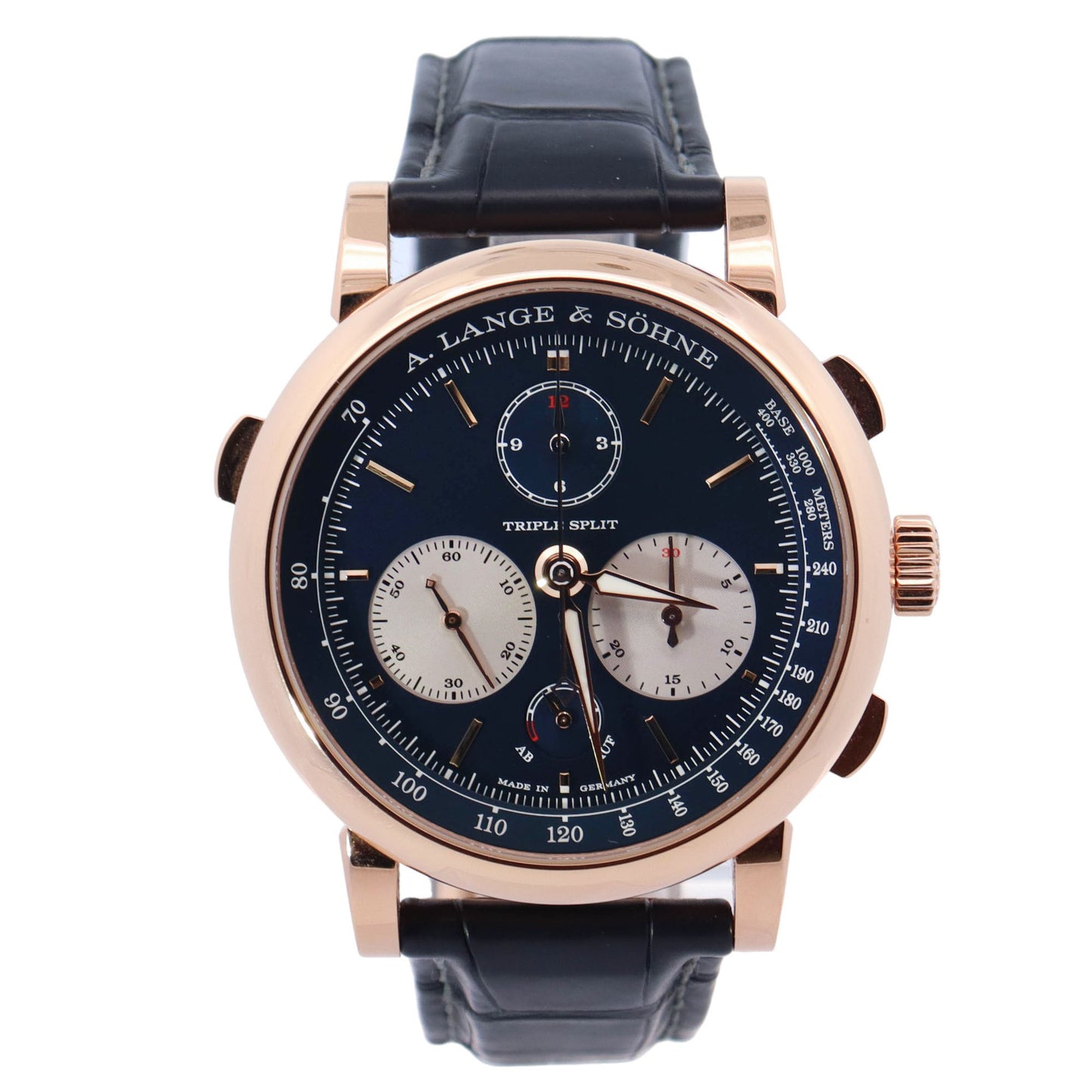 A. Lange & Sohne Triple Split Rose Gold 43mm Blue Chronograph Dial Watch Reference# 424.037F - Happy Jewelers Fine Jewelry Lifetime Warranty