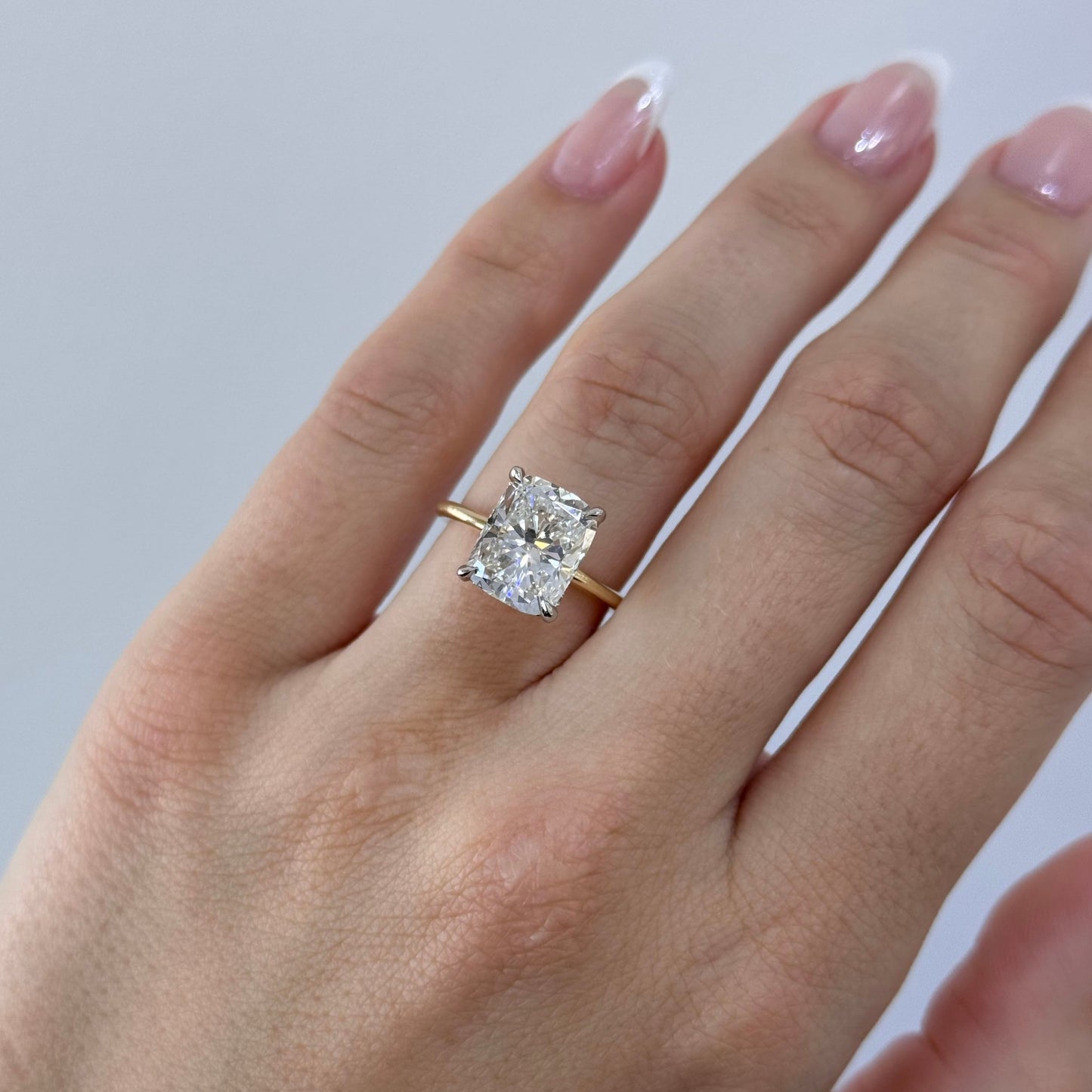 4.52 Carat Lab Cushion Engagement Ring with Hidden Halo