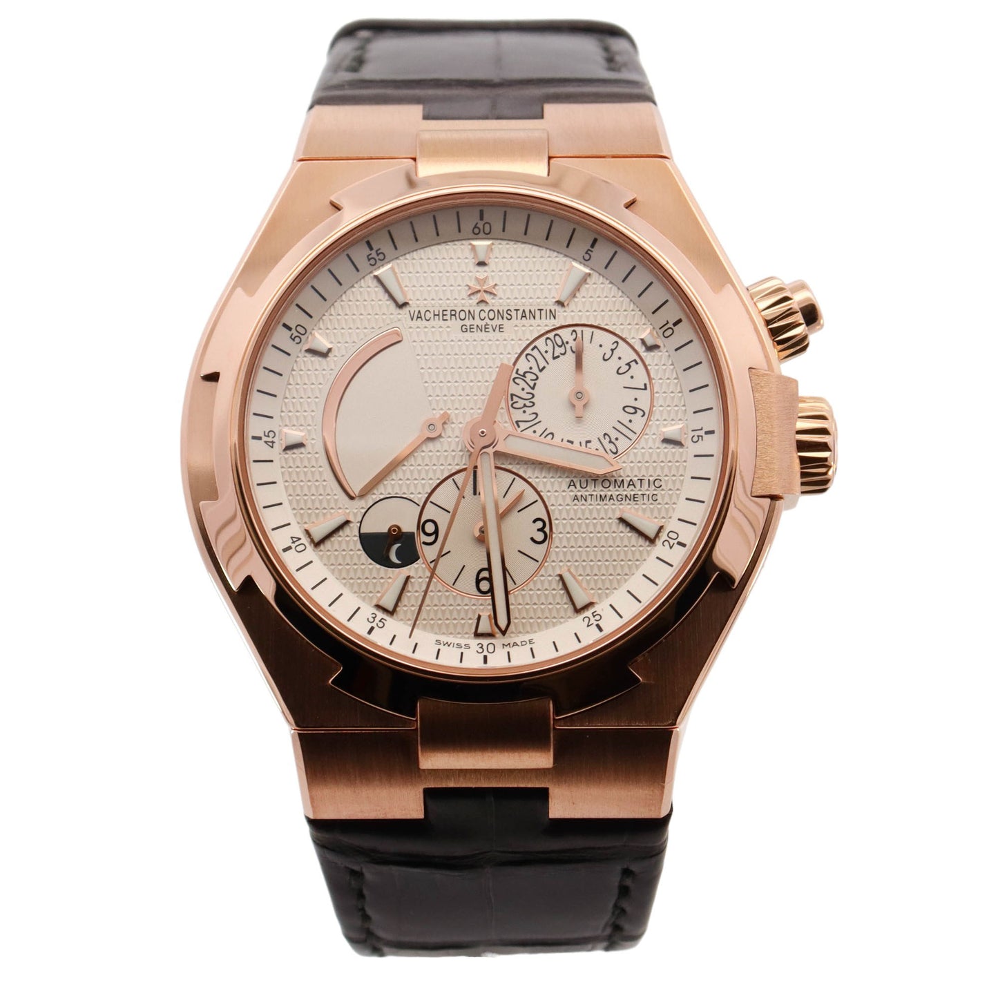 Vacheron Constantin Overseas Dual Time Rose Gold 42mm Silver Stick Dial Watch Reference# 47450/000R-9404