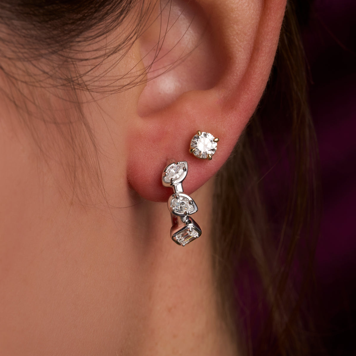 Multi Shape Diamond Huggie Hoops - Happy Jewelers Fine Jewelry Lifetime Warranty