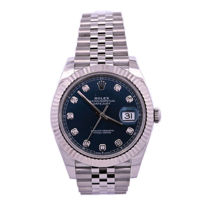 Rolex Datejust Stainless Steel 41mm Blue Diamond Dot Dial Watch Reference #: 126334 - Happy Jewelers Fine Jewelry Lifetime Warranty