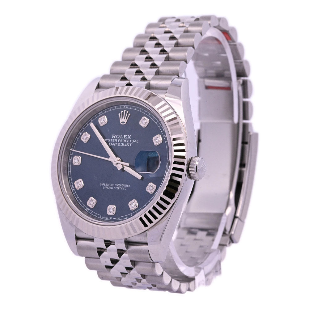 Rolex Datejust Stainless Steel 41mm Blue Diamond Dot Dial Watch Reference #: 126334 - Happy Jewelers Fine Jewelry Lifetime Warranty