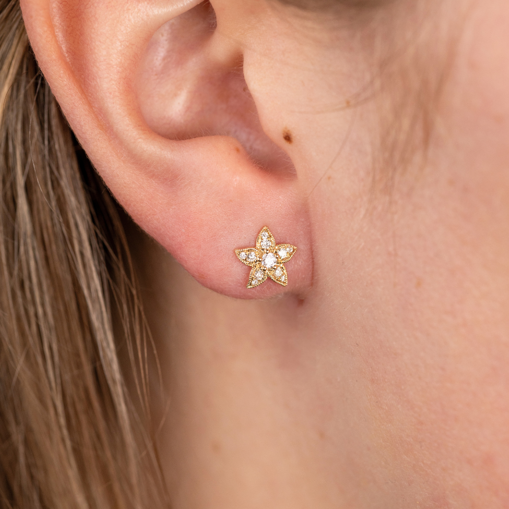 Star Flower Diamond Stud Earrings - Happy Jewelers Fine Jewelry Lifetime Warranty