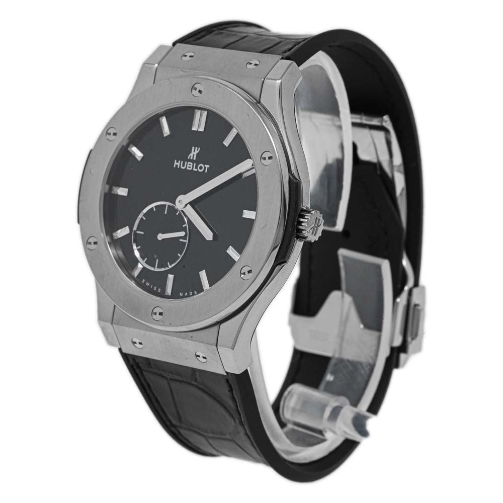 Hublot Men's Classic Fusion Ultra Thin Titanium 45mm Black Stick Dial Watch Reference #: 515.NX.1270.LR - Happy Jewelers Fine Jewelry Lifetime Warranty