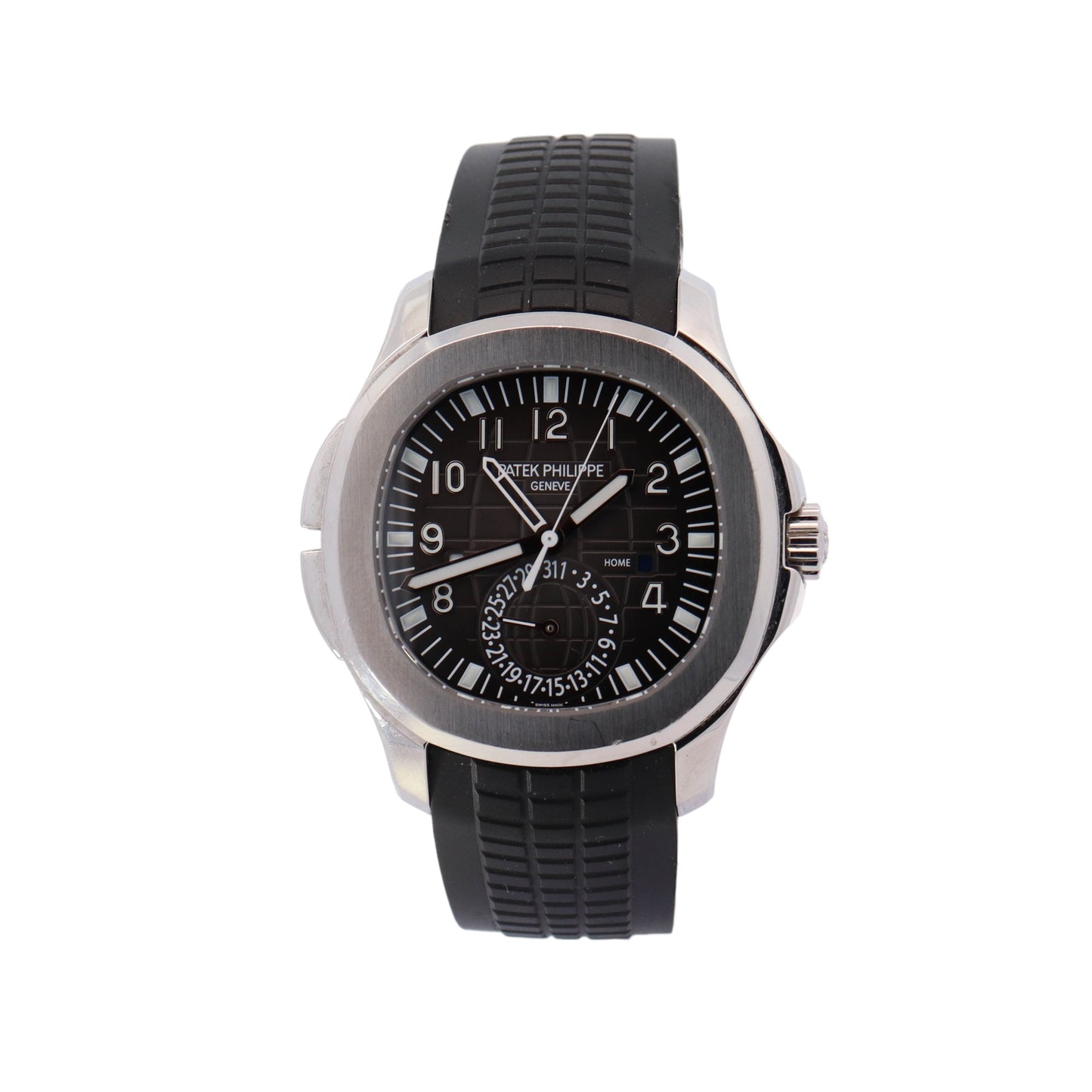 Patek Philippe Aquanaut Travel Time Stainless Steel 40mm Black Arabic Happy Jewelers