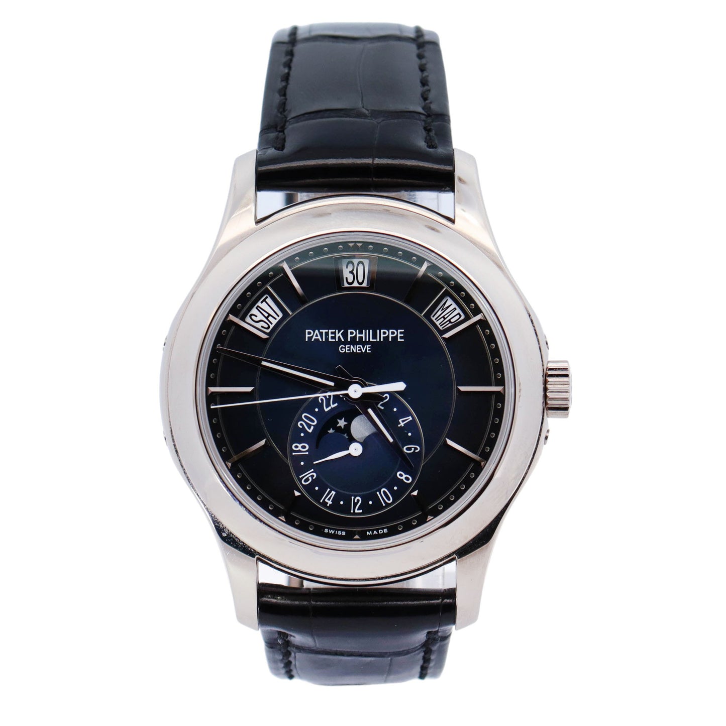 Patek Philippe Annual Calendar White Gold 40mm Blue Stick Dial Reference# 5205G-013 - Happy Jewelers Fine Jewelry Lifetime Warranty