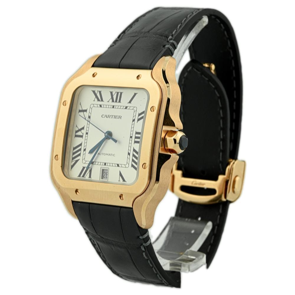 Cartier Mens Santos 18K Red Gold 39.8mm Silver Roman Dial Watch Reference #: WGSA0018 - Happy Jewelers Fine Jewelry Lifetime Warranty