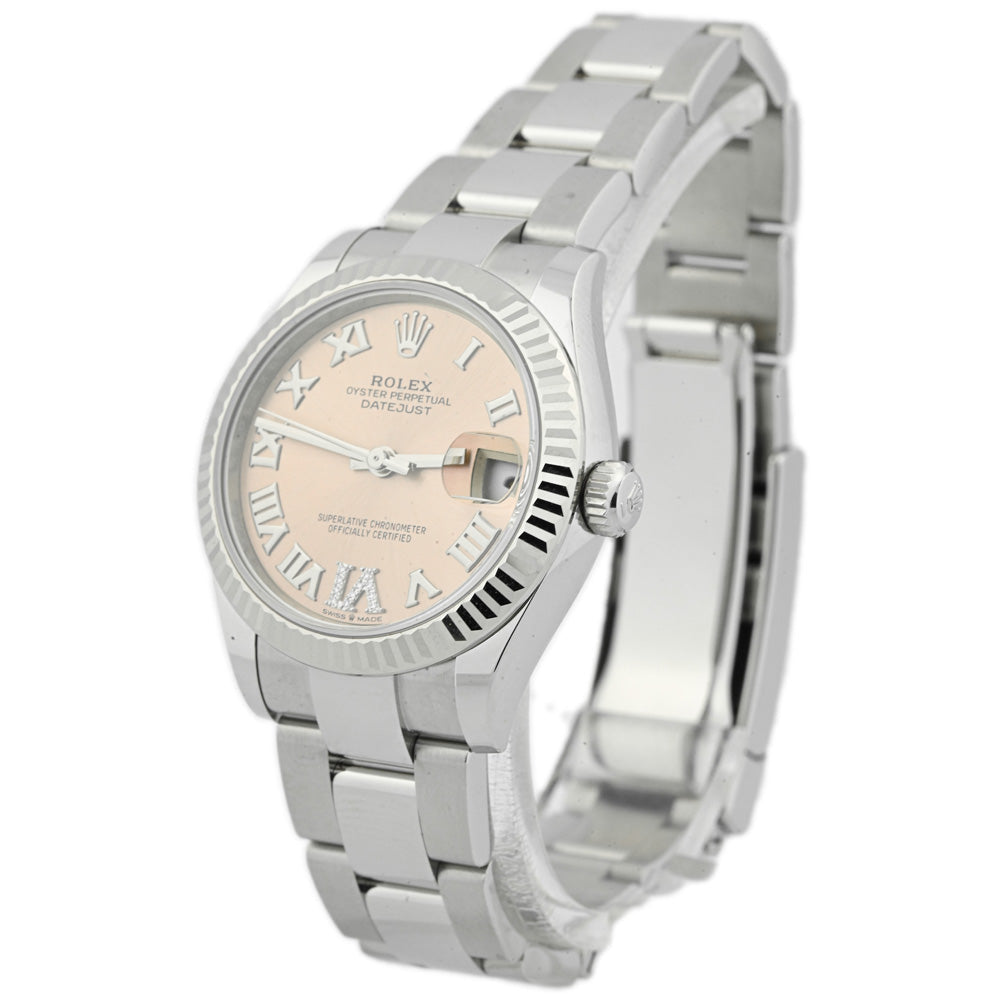 Rolex Ladies Datejust Stainless Steel 31mm Pink Salmon Roman Numeral Dial Watch Reference #: 278274 - Happy Jewelers Fine Jewelry Lifetime Warranty