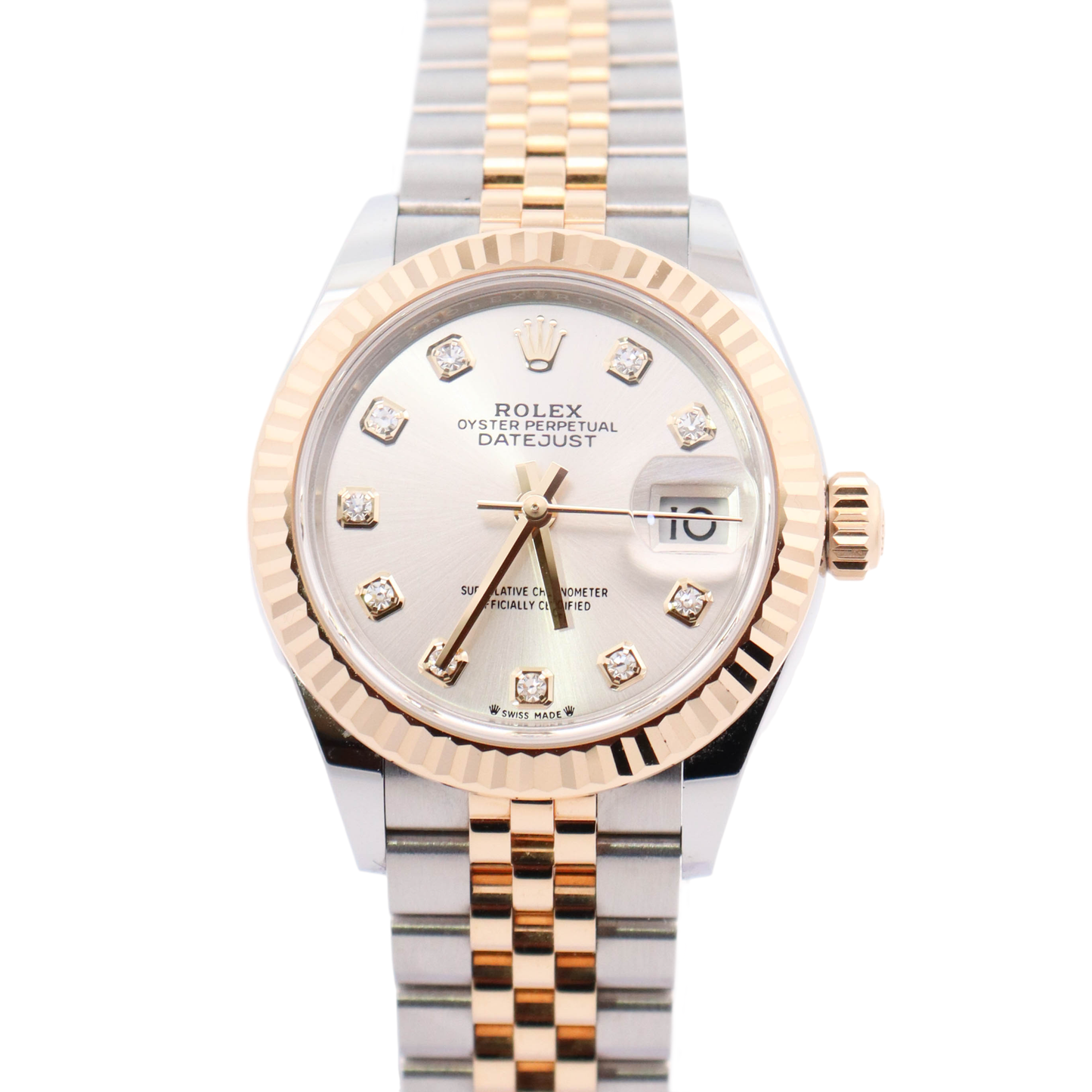 Rolex Datejust Yellow Gold & Stainless Steel 28mm Silver Diamond Dial Watch Reference# 279173 - Happy Jewelers Fine Jewelry Lifetime Warranty
