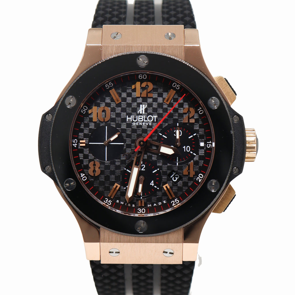 Hublot Big Bang Rose Gold 44mm Black Chronograph Dial Watch Reference#: 301.PB.131.RX - Happy Jewelers Fine Jewelry Lifetime Warranty