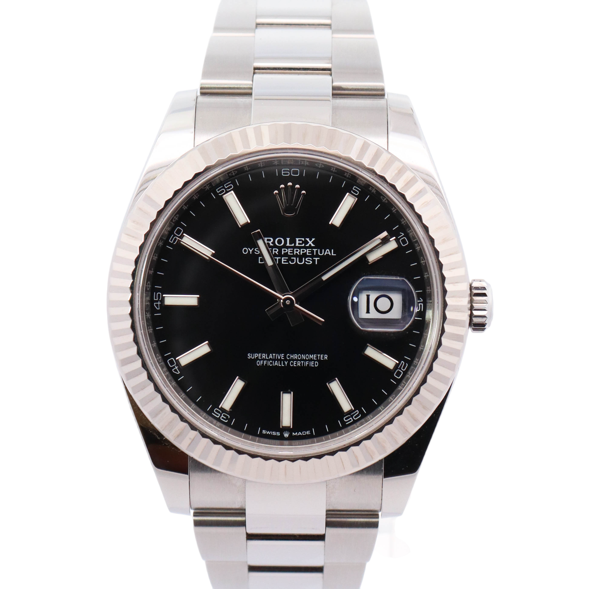 Rolex Datejust 41mm Stainless Steel Black Stick Dial Watch Reference#: 126334 - Happy Jewelers Fine Jewelry Lifetime Warranty
