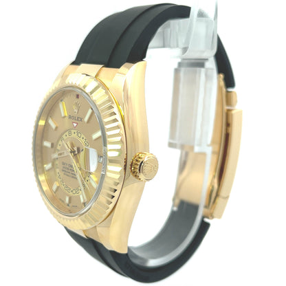 Rolex Sky Dweller Yellow Gold 42mm Champagne Stick Dial Watch Reference# 326238 - Happy Jewelers Fine Jewelry Lifetime Warranty