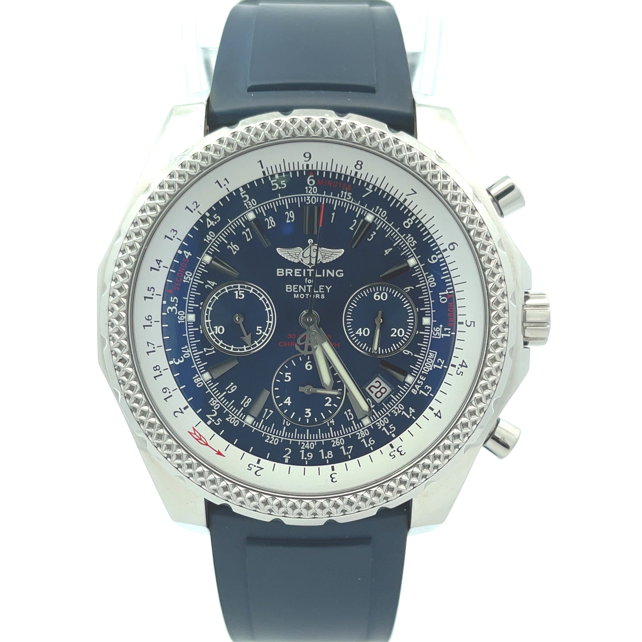 Breitling Bentley Stainless Steel 48mm Blue Chronograph Dial Watch Reference#: A25362 - Happy Jewelers Fine Jewelry Lifetime Warranty