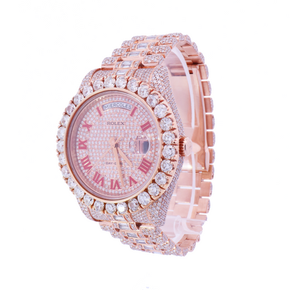 Rolex Day Date Rose Gold 41mm Completely Iced Out Roman Pave Diamond Dial Watch | Ref# 218235 - Happy Jewelers Fine Jewelry Lifetime Warranty