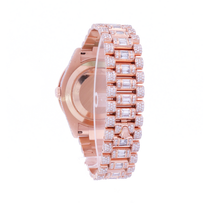 Rolex Day Date Rose Gold 41mm Completely Iced Out Roman Pave Diamond Dial Watch | Ref# 218235 - Happy Jewelers Fine Jewelry Lifetime Warranty