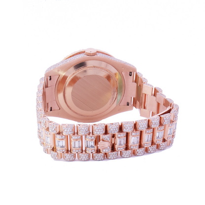 Rolex Day Date Rose Gold 41mm Completely Iced Out Roman Pave Diamond Dial Watch | Ref# 218235 - Happy Jewelers Fine Jewelry Lifetime Warranty